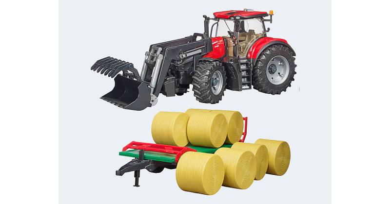 Trak 45cm Case IH Optum 300 CVX mit Frontlader und Ballentransportanhänger von Bruder