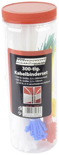 Brüder Mannesmann M13051 Kabelbinder-Sortiment 100 mm, 200mm Weiß, Rot, Grün, Gelb, Blau 300St. von Brüder Mannesmann