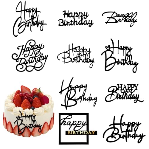 10 Stück Schwarz Happy Birthday Tortendeko Set, Personalisiert Tortendeko Happy Birthday Für Männer Frauen Geburtstag Kuchen Party Dekorationen Zubehör von Bruislard