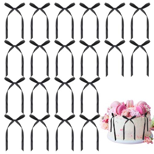 20 Stück Schwarze Bogen Schleifenband Tortendeko, Hochzeitstorte Geburtstag Kuchen Deko Black Bow Cake Topper für Valentinstag Geburtstag Cake Decoration von Bruislard