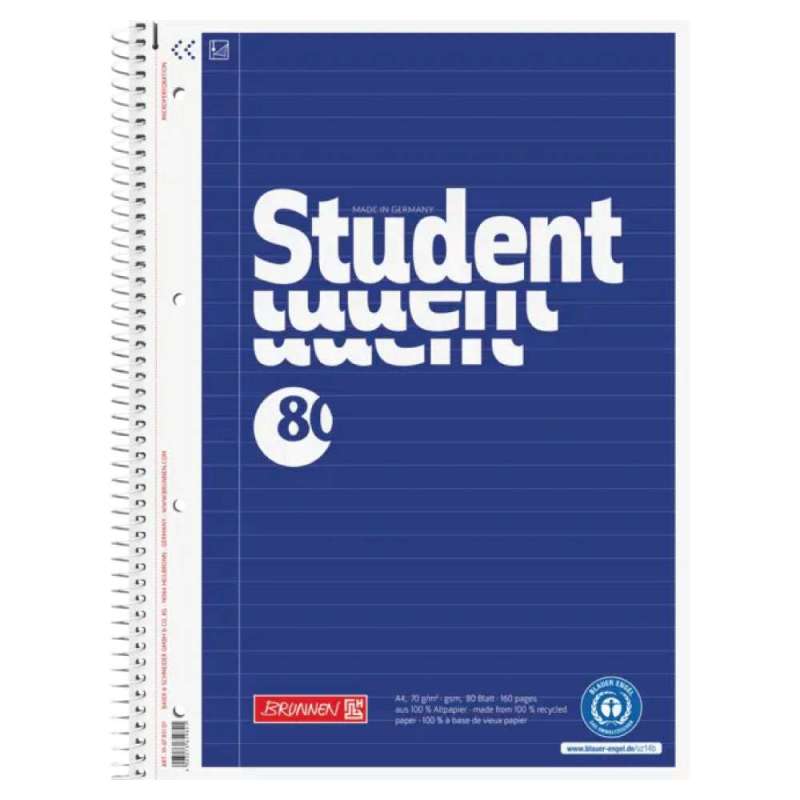 BRUNNEN Collegeblock Student Recycling, Lineatur Lineatur 21 liniert, Format A4, Blatt Anzahl 80 Blatt BRUNNEN Collegeblock Student Recycling, Lineatur Lineatur 21 liniert, Format A4, Blatt Anzahl 80 Blatt von Brunnen