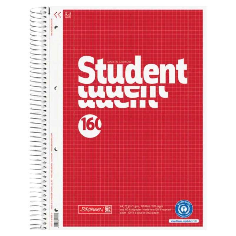 BRUNNEN Collegeblock Student Recycling, Lineatur Lineatur 28 kariert, Format A4, Blatt Anzahl 160 Blatt BRUNNEN Collegeblock Student Recycling, Lineatur Lineatur 28 kariert, Format A4, Blatt Anzahl 160 Blatt von Brunnen