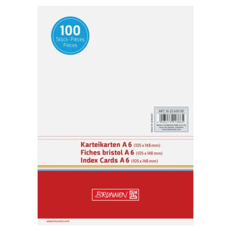 BRUNNEN Karteikarten, Lineatur blanko, Format A6, Farbe weiß BRUNNEN Karteikarten, Lineatur blanko, Format A6, Farbe weiß von Brunnen