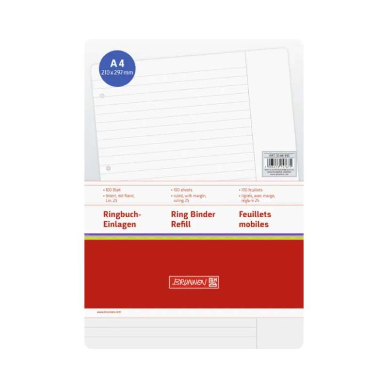 BRUNNEN Ringbucheinlagen, Lineatur liniert mit Rand, Format A4, Blatt Anzahl 100 Blatt BRUNNEN Ringbucheinlagen, Lineatur liniert mit Rand, Format A4, Blatt Anzahl 100 Blatt von Brunnen