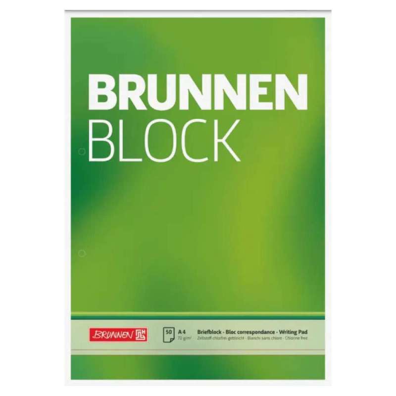 BRUNNEN Schreibblock Schulblock, Ausführung Standard, Lineatur Lineatur 20 unliniert , Format A4, Gelocht 4-fach Lochung von Brunnen