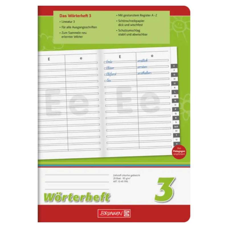 BRUNNEN Wšrterheft, Lineatur Lineatur 3 liniert, Format A5, Blatt Anzahl 28 Blatt von Brunnen