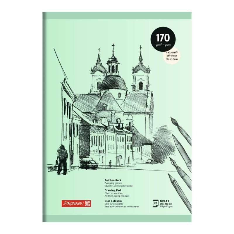 BRUNNEN Zeichenblock, Format A3, Blatt Anzahl 20 Blatt, Papierqualität  170 g/m² von Brunnen