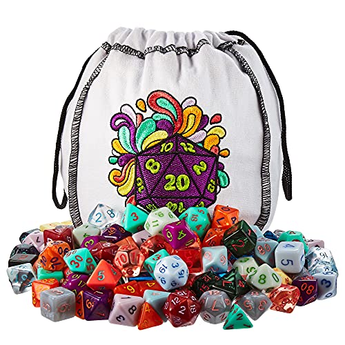 Brybelly Bag of Splendor – 140 polyedrische Würfel in 20 Sets – komplette Sammlung von Würfeln der Serie IV in besticktem Würfelbeutel – TTRPG Rollenspielwürfel – Bulk Tabletop RPG Gaming Zubehör – von Brybelly
