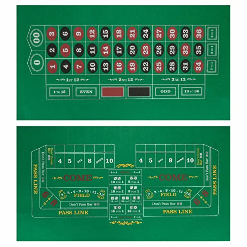 Brybelly Doppelseitiger Craps-Tisch und Roulette-Casino-Filz, praktisch, platzsparend, 91,4 x 45,7 cm, aufrollbare Casino-Spieltischmatte, glatter 2 mm Mini-Filz für Couchtisch, Texas Hold 'Em & von Brybelly