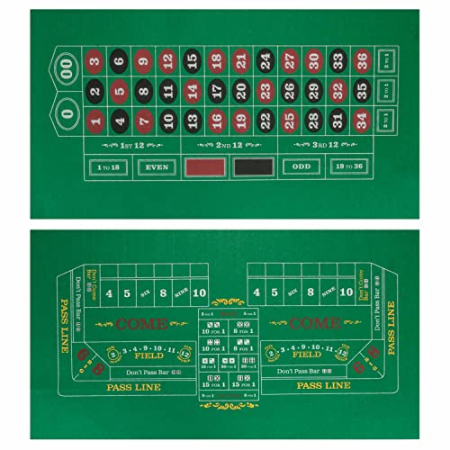 Brybelly Doppelseitiger Craps-Tisch und Roulette-Casino-Filz, praktisch, platzsparend, 91,4 x 45,7 cm, aufrollbare Casino-Spieltischmatte, glatter 2 mm Mini-Filz für Couchtisch, Texas Hold 'Em & von Brybelly