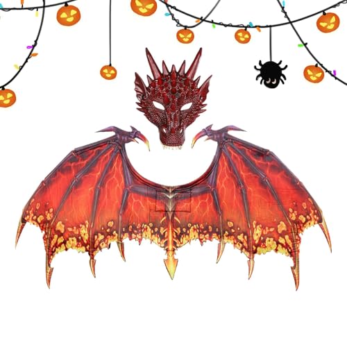 Bsbkoj Drachenkostüm für, Dinosaurierkostüm, Drachenkostüm für Erwachsene, Flügel, Cosplay-Zubehör, Flügel und Drachen-Set, Halloween-Maskerade für (95 x 45 cm) von Bsbkoj