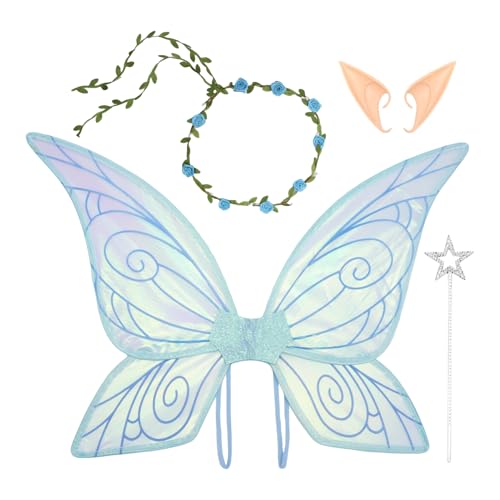 Bsbkoj Fairy Wings Set, Schmetterlingskostüm, süßes Feiertagsgeschenk, Zubehör für Rollenspiele, Cosplay, für Themed Party, Christmas, Hochzeit und Kleid, Mädchen, Grün, Blau, Violett von Bsbkoj