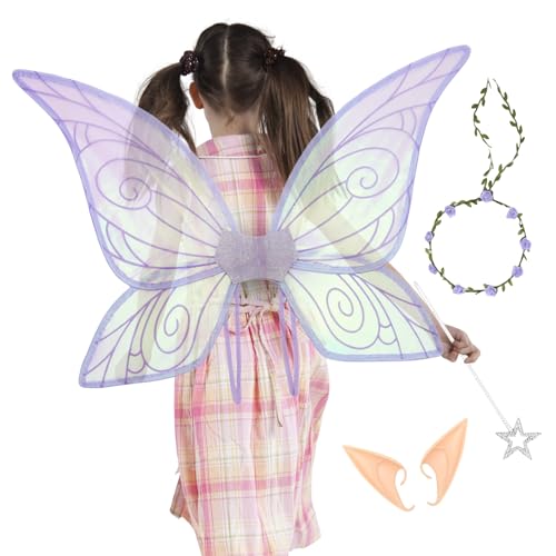 Bsbkoj Fairy Wings Set, Schmetterlingskostüm, süßes Feiertagsgeschenk, Zubehör für Rollenspiele, Cosplay, für Themed Party, Christmas, Hochzeit und Kleid, Mädchen, Grün, Blau, Violett von Bsbkoj