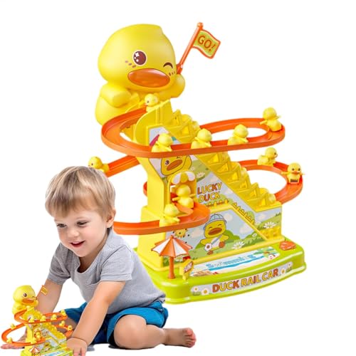 Bsbkoj Small Ducks Climbing Toy, Flashing Lights & Music Roller Coaster, Automatic Stair-Climbing Duck Game for Kids, Fun Educational Toy for Hand on Skills von Bsbkoj