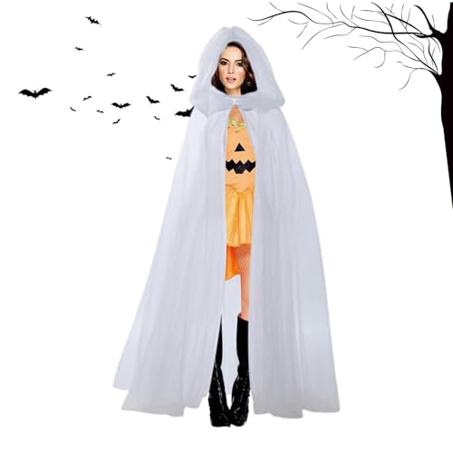 Bsbkoj Witch Hooded Cloak, Tüll Sheer Witch Cape, Long Hooded Cloak for Women, Long Haunted Cape for Women, Tüll Sheer Wizard Cape, Perfect for Bride Cosplay and Halloween Parties von Bsbkoj