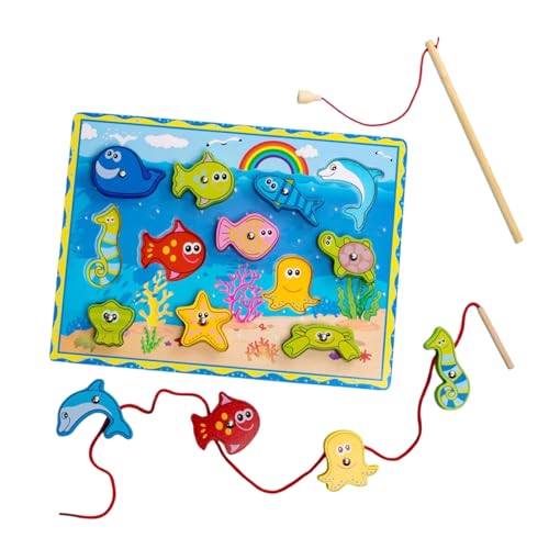 Magnetic Fishing Game, Wooden Fishing Building Blocks Toy with Threading Animals, Multifunctional Fine Motor Skill Educational for Kids, Activity Learning Magnetic Fishing Game, Wooden Fishing Building Blocks Toy with Threading Animals, Multifunctional Fine Motor Skill Educational for Kids, Activity Learning von Bsbkoj
