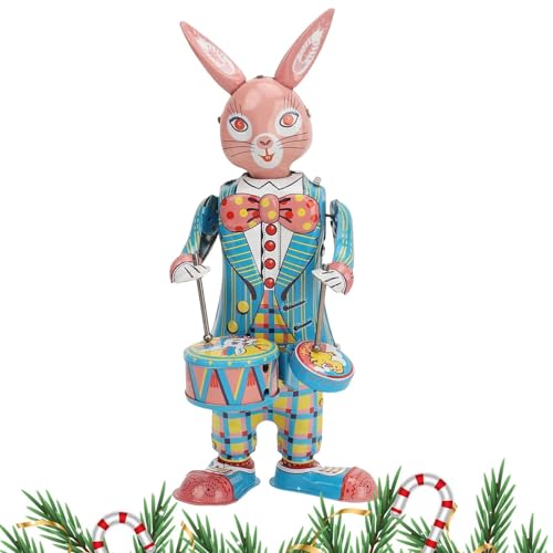 Retro Clockwork Bunny Drummer, Rabbit Playing Drums Mechanical Toy, 23 x 10 x 9 Zoll Vintage Clockwork Bunny, Classic Wind Up Tier Shaking Roboter für Desktop Dekoration, Sammlerstück Easter Retro Clockwork Bunny Drummer, Rabbit Playing Drums Mechanical Toy, 23 x 10 x 9 Zoll Vintage Clockwork Bunny, Classic Wind Up Tier Shaking Roboter für Desktop Dekoration, Sammlerstück Easter von Bsbkoj