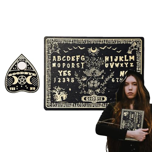 Spirit Board Game, Miniature Wooden Spirit Board, Dowsing Divination Tool, Engraved Mystical Design 12.99x8.66x0.31 inches, Includes Planchette, Compact and Portable von Bsbkoj