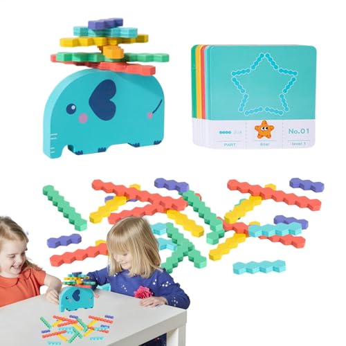 Wooden Elephant Stacking Blocks, Educational Puzzle Game for Kids, Early Learning Balancing Toy for Home, School & Travel, 1.77x5.71 Inches, Wood, Paper von Bsbkoj