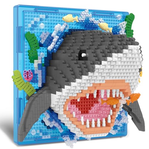 BseSparklion Hai Tier 3D Wandkunst Micro Mini Bausteine Set, Einzigartige Home Wall Decor oder Table Display, Ideales Geschenk Spielzeug für Erwachsene Jungen Mädchen (1644PCS) von BseSparklion