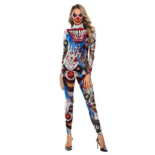 Bseical Halloween KostüM Skelett Damen Jumpsuit 3D Print Langarm Skinny Cosplay Knochen Overall Fasching Karneval Skeleton Bodysuit (Joker, S) von Bseical