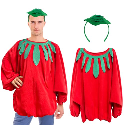 Bseical Tomaten Kostüm Erwachsene, Faschingskostüme Damen, Karneval Kostüm Herren, Karnevalskostüme Früchte Gemüse Gruppenkostüme Party Cosplay Festumzug Accessoires Mit Haarreif Obstkostüm (Männer) von Bseical