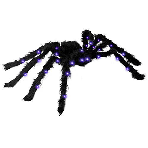 Halloween Deko Spinne 30cm,Leuchtende Plüsch Spinne,Halloween Spinnennetz Outdoor,Realistische Gefälschte Spinne Mit Led Glühenden,Halloween Riesenspinne Deko Garten Gruselig Spinnen Accessories von Bseical