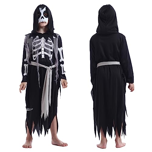 Halloween Kostüm Kinder Skelett,Jungen Halloween Unheimlich Fancy Kleid Outfit,Geister Kostüm Mit Maske,Kinderkostüm Skelett,Halloween Cosplay Knochen Overall Fasching Karneval Skeleton kostüm (S) von Bseical