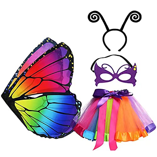 Schmetterlingsflügel Kinder,Schmetterling Kostüm Mädchen,Schmetterling Feenflügel-Umhang,Feenflügel Kostüm,mit Schmetterling Flügel Tutu Bunter Maske Und Stirnband,für Karneval Kostüm Party (A) von Bseical