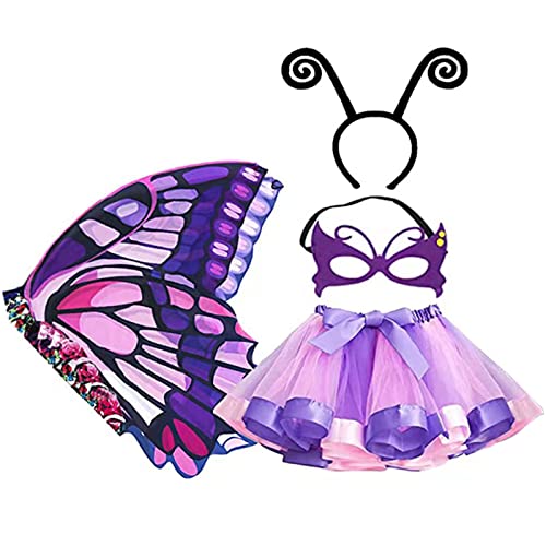 Schmetterlingsflügel Kinder,Schmetterling Kostüm Mädchen,Schmetterling Feenflügel-Umhang,Feenflügel Kostüm,mit Schmetterling Flügel Tutu Bunter Maske Und Stirnband,für Karneval Kostüm Party (B) von Bseical