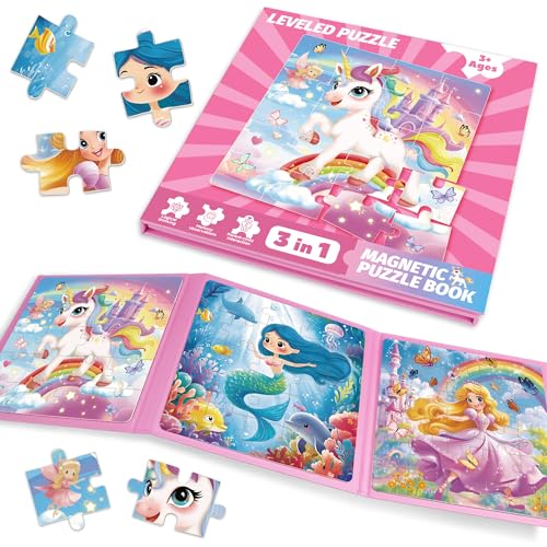 Magnetpuzzle ab 3 Jahren – Einhorn, Meerjungfrau & Prinzessin Magnetspiel-Reisespielzeug für Kleinkinder Beschäftigung im Flugzeug Lernspielzeug Geschenk für 3-7-jährige Mädchen von Bsenhe