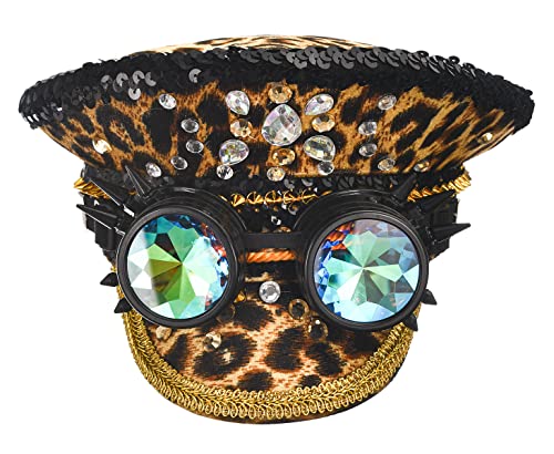 Bslingerie Halloween Steampunk Cosplay Pailletten Hut Rave Party Festival Kapitän Kopfbedeckung mit Brille, leopard, Einheitsgröße Bslingerie Halloween Steampunk Cosplay Pailletten Hut Rave Party Festival Kapitän Kopfbedeckung mit Brille, leopard, Einheitsgröße von Bslingerie