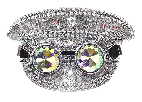 Bslingerie Halloween Steampunk Cosplay Pailletten Hut Rave Party Festival Kapitän Kopfbedeckung mit Brille, silber, Einheitsgröße Bslingerie Halloween Steampunk Cosplay Pailletten Hut Rave Party Festival Kapitän Kopfbedeckung mit Brille, silber, Einheitsgröße von Bslingerie