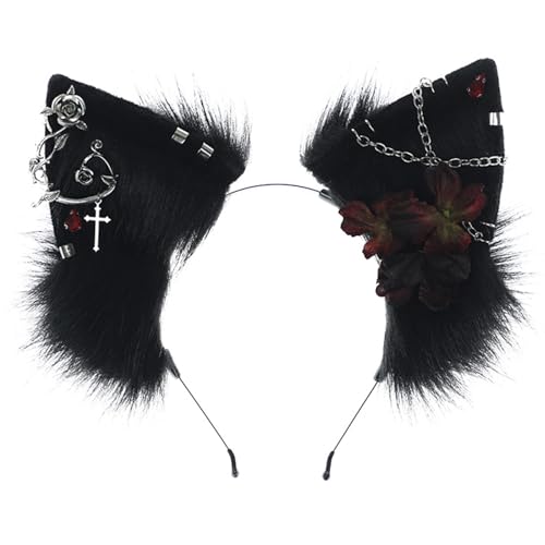 Btgghytr Stirnband für Damen, Mädchen, Teenager, Wolf/Katze, Ohr, Stirnband mit Blume und Ohrringen, Karneval, Fotografie, niedliches Haarband, Haarschmuck Btgghytr Stirnband für Damen, Mädchen, Teenager, Wolf/Katze, Ohr, Stirnband mit Blume und Ohrringen, Karneval, Fotografie, niedliches Haarband, Haarschmuck von Btgghytr