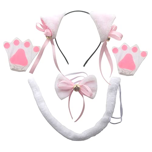Btgghytr Stirnband für Frauen Mädchen Katzen Rollenspiel Kostüm Zubehör Plüsch Ohr Stirnbänder Schwanz Handschuhe Kleidung Set für Mädchen Rollenspiel Halloween Party Supplies Niedliches Haarband von Btgghytr