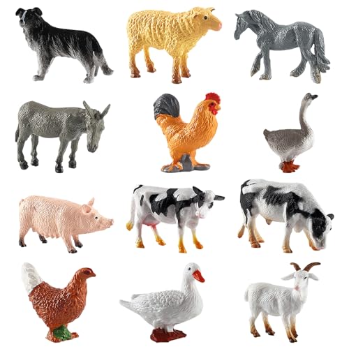 12 Stück Mini-Tierfiguren Bauernhof,Bauernhof Tierfiguren Spielzeug,Bauernhof Scheunentiere Spielset Animal Figures Bauernhof Scheune Tiere Figuren Kuchen Cupcake Topper für Kinder Party Lernspielzeug von BuLKee