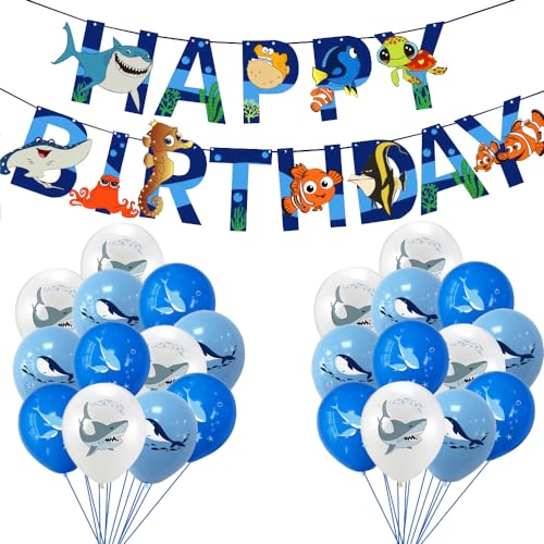 35 Stück Ocean Shark Luftballons Deko,Ozean-Party-Latex-Luftballons,Unterwasserwelt Kindergeburtstag Hai Geburtstag Luftballons für Kinder Jungen Mädchen Geburtstags Dekofür Hai Themenparty Hai deko von BuLKee