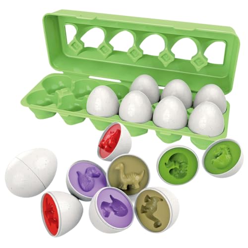 Baby Ei Spielzeug, 12 Stück Spielzeug Eier Kinder Passendes,Dinosaurier Eier Spielzeug Passende Eier PuzzleDinosaurier Passende Eier Zuordnungsspiel Färben Passende Lern Eier Geschenk für Kinder von BuLKee