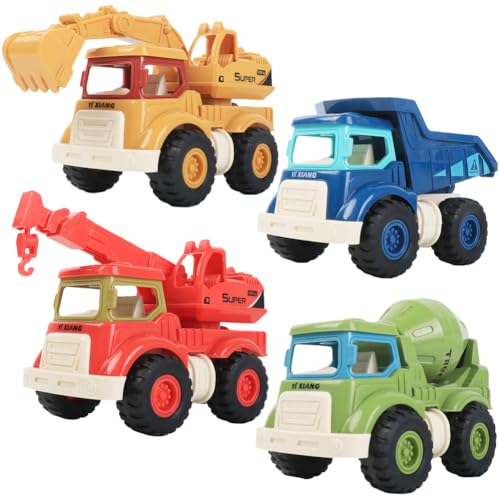 Baby Spielzeugauto, 4pcs Bagger Spielzeugauto Bagger Baufahrzeug Spielzeug LKW-Spielzeug, Sandspielzeug Push-Pull Reibung angetriebene Autospielzeuge für über 3 Jahre alt Kinder Kleinkinder von BULKEE