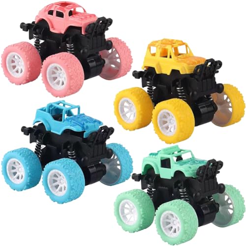 4 Stück Monster Truck Auto Spielzeug 360°Drehung Trägheit Fahrzeug Spielzeugauto Reibung Powered Toy Cars Aufziehauto Klein Spielzeugautos LKW Rennwagen Für Baby Kinder Ab 3 Jahre von BuLKee