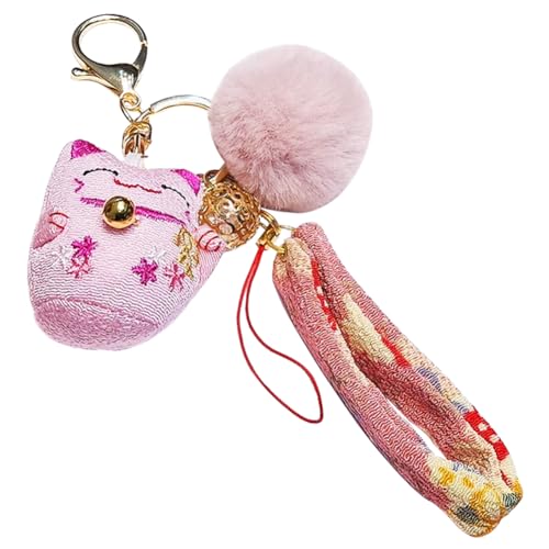 BuLKee Glückliche Katze Schlüsselanhänger,Nette Maneki Neko Schlüsselanhänger Chinesisch Glück Anhänger Tasche Geldbörse Charme Ornament Für Wohlstand Geschenke,Auto Rucksack Anhänger, Rosa von BuLKee