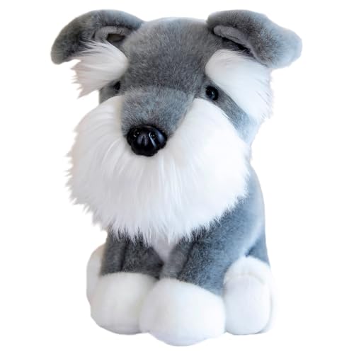 BuLKee Schnauzer-Plüschtier, Weiches Fell Hunde Plüsch Kuscheltier Stofftier Geschenk, Flauschiges Hündchen-Umarmungsspielzeug Geschenk für Jedes Alter und Jeden Anlass Grau, 21cm von BuLKee