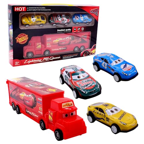 Cars Spielzeugauto Transport Truck Spielzeugautos Racing Modell Cartoon Auto Racer Transporter Kinderidee Spielfahrzeuge Mini Racer Transporter Für 3-12 Jahre Jungen Mädchen Kinder 4PCS von BuLKee