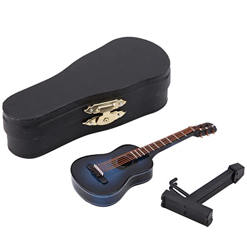 Holz Miniatur Gitarren Modus mit Ständer, 14cm Blau Mini Puppenhaus Musikinstrument Handarbeits Deko Ornament für Heimbüro Dekoration Abschlusstag Geschenk von Buachois