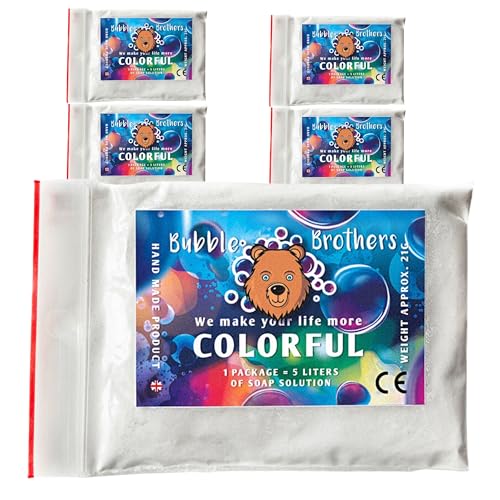 Bubble Brothers Riesenseifenblasen Flüssigkeit 5 x 5 Liter Seifenblasenlösung Stabile Seifenblasen Flüssigkeit Pulver für Seifenwasser Party Geburtstag Hochzeit Geschenk Giant Soap Bubbles von Bubble Brothers