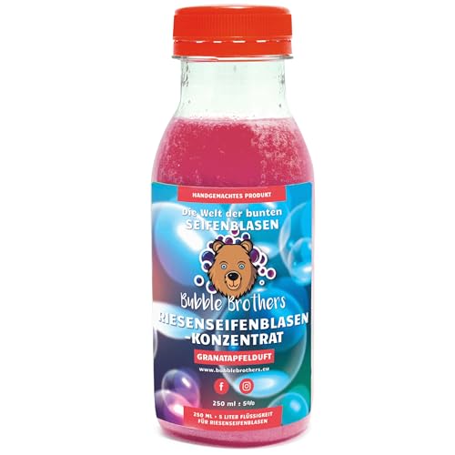 Bubble Brothers Riesenseifenblasen Konzentrat für 5 Liter Seifenblasen Nachfüllflasche für Kindergeburtstag Große Seifenblasen Giant Bubbles (Granatapfel, 250ml = 5L) von Bubble Brothers