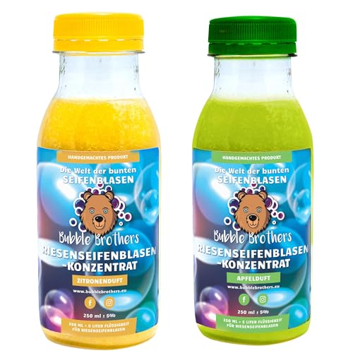 Bubble Brothers Riesenseifenblasen Konzentrat für 5 Liter Seifenblasen Nachfüllflasche für Kindergeburtstag Große Seifenblasen Giant Bubbles (Lemon/Apple, 2 x 250ml = 10L) von Bubble Brothers