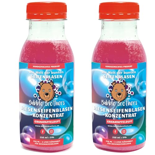 Bubble Brothers Riesenseifenblasen Konzentrat für 5 Liter Seifenblasen Nachfüllflasche für Kindergeburtstag Große Seifenblasen Giant Bubbles (Granatapfel, 2 x 250ml = 10L) von Bubble Brothers