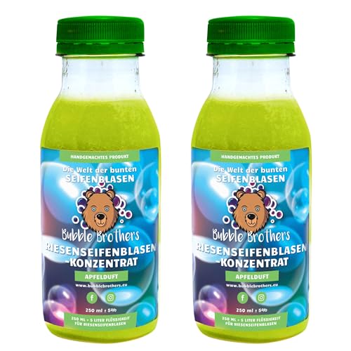 Bubble Brothers Riesenseifenblasen Konzentrat für 5 Liter Seifenblasen Nachfüllflasche für Kindergeburtstag Große Seifenblasen Giant Bubbles (Apple, 2 x 250ml = 10L) von Bubble Brothers