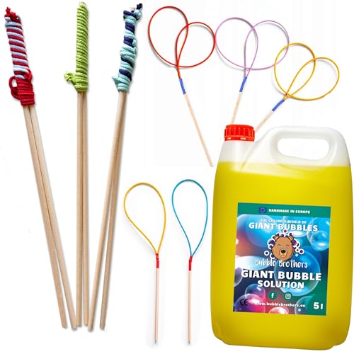Bubble Brothers Riesenseifenblasen Set 3 Seifenblasenstäbe und 5L Seifenblasenflüssigkeit Seifenblasen Set für Kinder Seifenblasen Flüssigkeit und Riesenseifenblasen Stäbe (5L + 8 Seifenblasenstäbe) Bubble Brothers Riesenseifenblasen Set 3 Seifenblasenstäbe und 5L Seifenblasenflüssigkeit Seifenblasen Set für Kinder Seifenblasen Flüssigkeit und Riesenseifenblasen Stäbe (5L + 8 Seifenblasenstäbe) von Bubble Brothers